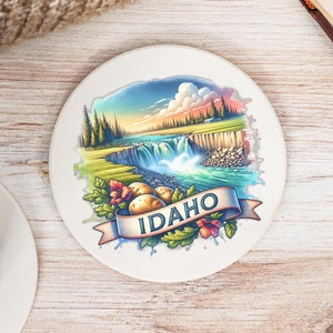 Idaho State Coasters, Colorful Ceramic Coaster, Idaho Decor, Idaho Keepsake, Idaho Home, Housewarming Gift, Watercolor Artwork