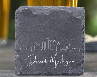 Detroit Skyline Coasters, Housewarming Coasters, New Home, Detroit Gift, Detroit MI, Moving Away Gift, Detroit Cityscape, New Apartment