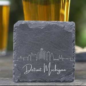 Detroit Skyline Coasters, Housewarming Coasters, New Home, Detroit Gift, Detroit MI, Moving Away Gift, Detroit Cityscape, New Apartment