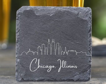 Chicago Skyline Coasters, Housewarming Coasters, Chicago Skyline, Chicago Illinois Gift, Chicago IL, Moving Away Gift, Chicago Cityscape