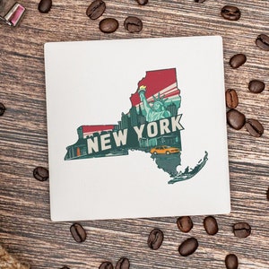 New York State Coasters, Housewarming Gift, Ceramic Coaster, New York Decor, New York Keepsake, New York Home Gift, Home Coasters
