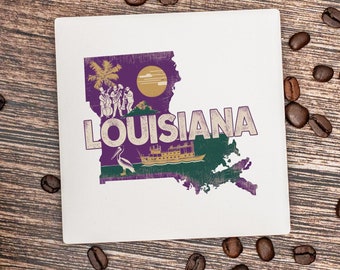 Louisiana State Coasters, Housewarming Gift, Ceramic Coaster, Louisiana Decor, Louisiana Keepsake, Louisiana Home Gift, Home Coasters