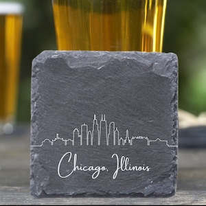 Chicago Skyline Coasters, Housewarming Coasters, Chicago Skyline, Chicago Illinois Gift, Chicago IL, Moving Away Gift, Chicago Cityscape