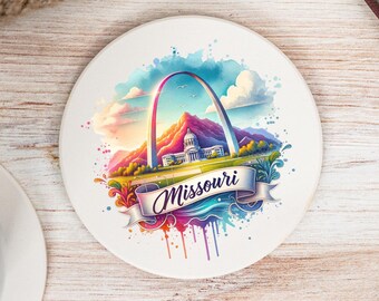 Missouri State Coasters, Colorful Ceramic Coaster, Missouri Decor, Missouri Keepsake, Missouri Home, Housewarming Gift, Watercolor Artwork