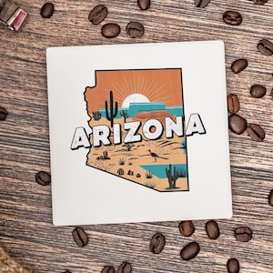 Arizona State Coasters, Housewarming Gift, Ceramic Coaster, Arizona Decor, Arizona Keepsake, Arizona Home Gift, Home Coasters