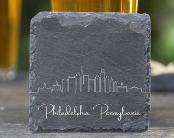 Philadelphia Skyline Coasters, Housewarming Coasters, Philly Skyline, Philadelphia PA Gift, Moving Away Gift, Philadelphia Cityscape Decor