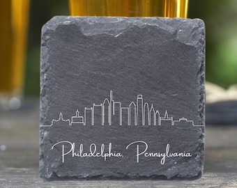 Philadelphia Skyline Coasters, Housewarming Coasters, Philly Skyline, Philadelphia PA Gift, Moving Away Gift, Philadelphia Cityscape Decor
