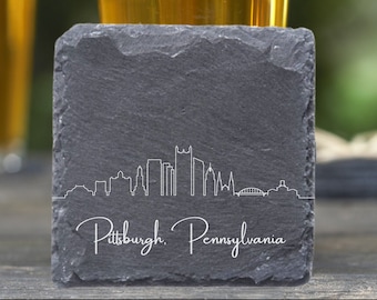 Pittsburgh Skyline Coasters, Housewarming Coasters, Pittsburgh Skyline, Pittsburgh PA Gift, Moving Away Gift, Pittsburgh Cityscape, New Home