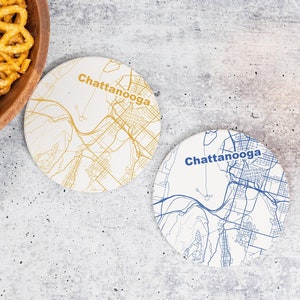 Chattanooga TN Map Coasters in Your Choice of Color – TN Decor, Tennessee Gift, Absorbent Ceramic Coasters, Tourist Keepsake