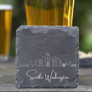 Seattle Skyline Coasters, Housewarming Coasters, Seattle Skyline, Seattle WA Gift, Moving Away Gift, Seattle Cityscape, New Apartment Gift image 1