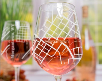 Morgantown Wine Glass, Morgantown WV Wine Glass Gift, Engraved City Map Glass, West Virginia Gift, Housewarming Gift for Her, Wine Gift