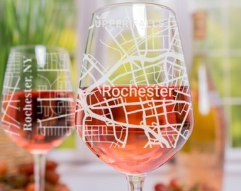 Rochester Wine Glass, Rochester NY Wine Glass Gift, Engraved City Map Glass, Rochester New York Gift, Housewarming Gift for Her, Wine Gift
