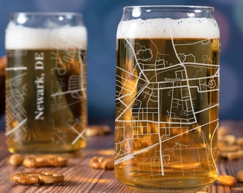 Newark Beer Can Glass, Newark DE Beer Can Glass Gift, Engraved City Map Glass, Newark Delaware Gift, Housewarming, Gifts for Him