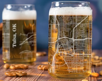 Tulsa Beer Can Glass, Tulsa OK Beer Can Glass Gift, Engraved City Map Glass, Tulsa Oklahoma Map Gift, Housewarming, Gifts for Him
