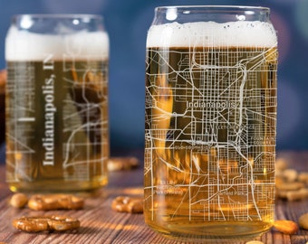 Indianapolis Beer Can Glass, Indianapolis IN Beer Can Glass Gift, Engraved City Map Glass, Indianapolis Indiana Housewarming, Gifts for Him