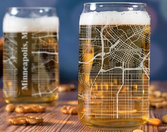 Minneapolis Beer Can Glass, Minneapolis Beer Can Glass Gift, Engraved City Map Glass, Minneapolis Minnesota Map, Housewarming, Gifts for Him