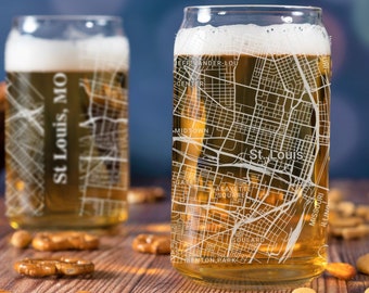 St Louis Beer Can Glass, St Louis MO Beer Can Glass Gift, Engraved City Map Glass, St Louis Missouri Map, Housewarming, Gifts for Him