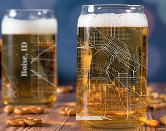 Boise Beer Can Glass, Boise ID Beer Can Glass Gift, Engraved City Map Glass, Boise Idaho Map Gift, Housewarming, Gifts for Him