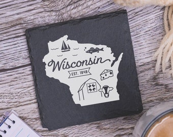 Wisconsin State Coasters, Housewarming Gift, Custom Coaster, Wisconsin Landmarks, Wisconsin Souvenir, Wisconsin Home Gift, Home Coasters