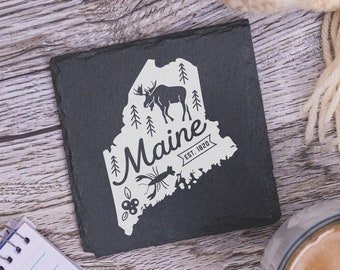 Maine State Coasters, Housewarming Gift, Custom Stone Coaster, Maine Landmarks, Maine Souvenir, Maine Home Gift, Home Coasters