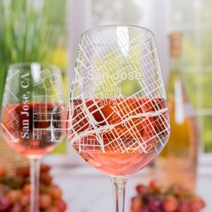 San Jose Wine Glass, San Jose CA Wine Glass Gift, Engraved City Map Glass, San Jose California Gift, Housewarming Gift for Her, Wine Gift