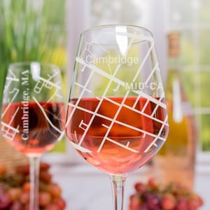 Cambridge Wine Glass, MA Wine Glass Gift, Engraved City Map Glass, Cambridge Massachusetts Gift, Housewarming Gift for Her, Mother&#39;s Day