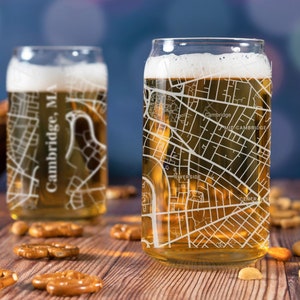 Cambridge Beer Can Glass, Cambridge MA Beer Can Glass Gift, Engraved City Map Glass, Cambridge Gift, Housewarming, Gifts for Him
