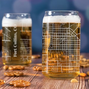 Fort Collins Beer Can Glass, Fort Collins Beer Can Glass Gift, Engraved City Map Glass, Fort Collins CO Gift, Housewarming, Gifts for Him