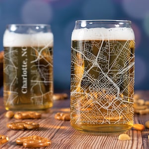 Charlotte Beer Can Glass, Charlotte NC Beer Can Glass Gift, Engraved City Map Glass, Charlotte NC Gift, Housewarming, Gifts for Him
