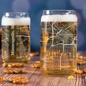 Minneapolis Beer Can Glass, Minneapolis Beer Can Glass Gift, Engraved City Map Glass, Minneapolis Minnesota Map, Housewarming, Gifts for Him