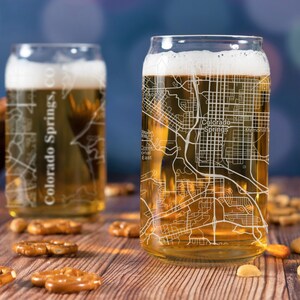 Colorado Springs Beer Can Glass, Colorado Springs Beer Can Glass Gift, Engraved City Map Glass, Colorado Gift, Housewarming, Gifts for Him