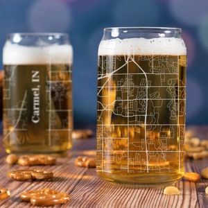 Carmel Beer Can Glass, Carmel IN Beer Can Glass Gift, Engraved City Map Glass, Carmel Indiana Gift, Housewarming, Gifts for Him