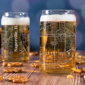 Naperville Beer Can Glass, Naperville IL Beer Can Glass Gift, Engraved City Map Glass, Naperville Illinois Gift, Housewarming, Gifts for Him