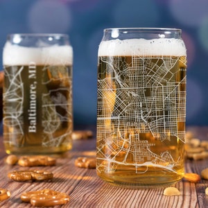 Baltimore Beer Can Glass, Baltimore MD Beer Can Glass Gift, Engraved City Map Glass, Baltimore Maryland Gift, Housewarming, Gifts for Him