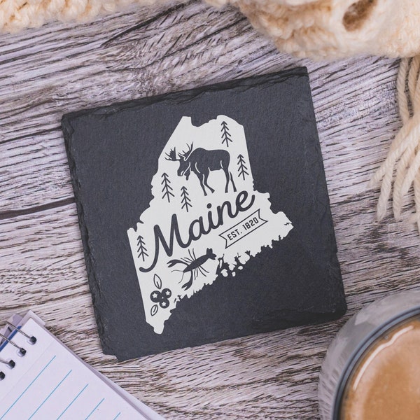 Maine State Coasters, Housewarming Gift, Custom Stone Coaster, Maine Landmarks, Maine Souvenir, Maine Home Gift, Home Coasters