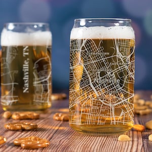 Nashville Beer Can Glass, Nashville TN Beer Can Glass Gift, Engraved City Map Glass, Nashville Tennessee Gift, Housewarming, Gifts for Him