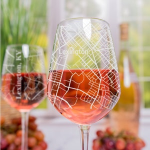 Lexington Wine Glass, Lexington KY Wine Glass Gift, Engraved City Map Glass, Lexington Kentucky Gift, Housewarming Gift for Her, Wine Gift