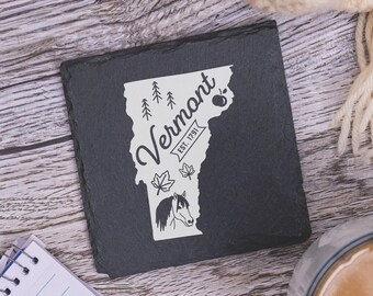 Vermont State Coasters, Housewarming Gift, Custom Stone Coaster, Vermont Landmarks, Vermont Souvenir, AVermont Home Gift, Home Coasters