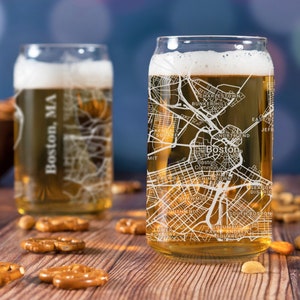 Boston Beer Can Glass, Boston MA Beer Can Glass Gift, Engraved City Map Glass, Boston Massachusetts Gift, Housewarming, Gifts for Him
