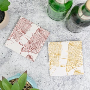 New York City NY Coasters in Custom Colors – New York Home Decor, NY Gift, Travel Keepsake, Ceramic Coaster Set, Housewarming Gift