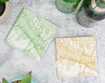 Richmond VA Coasters in Custom Colors – Virginia Home Decor, VA Gift, Travel Keepsake, Ceramic Coaster Set, Housewarming Gift