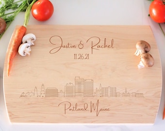 Portland Skyline Personalized Cutting Board, Custom Charcuterie, Wedding Gift, Portland Cityscape, Engagement Gift, Cheese Board Gift Idea