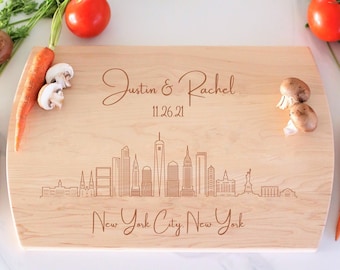 New York City Skyline Personalized Cutting Board, Custom Charcuterie Board, Wedding, NYC Cityscape, Engagement Gift, New York Housewarming