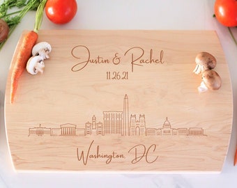 Washington DC Skyline Personalized Cutting Board, Custom Charcuterie Board, Wedding Gift, Washington DC Cityscape, Engagement Gift, DC Gift