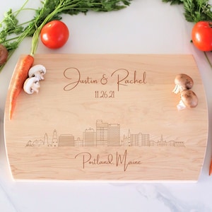 Portland Skyline Personalized Cutting Board, Custom Charcuterie, Wedding Gift, Portland Cityscape, Engagement Gift, Cheese Board Gift Idea