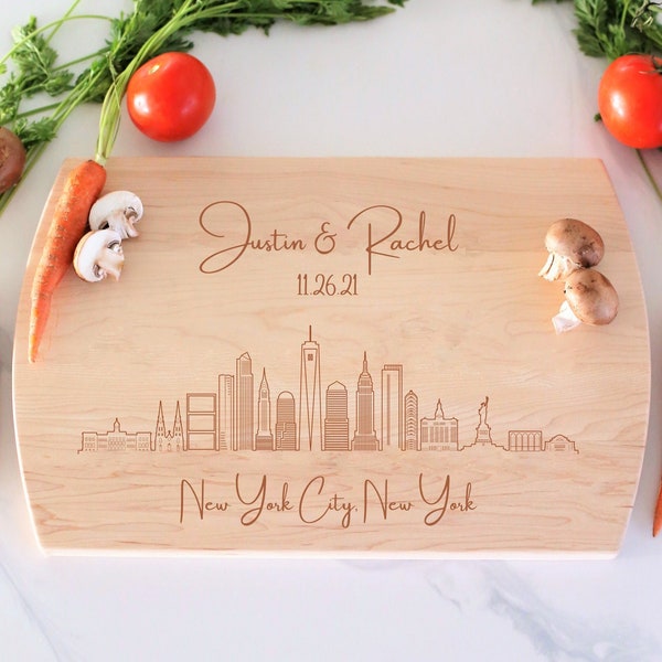 New York City Skyline Personalized Cutting Board, Custom Charcuterie Board, Wedding, NYC Cityscape, Engagement Gift, New York Housewarming