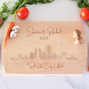 Salt Lake City Skyline Personalized Cutting Board, Custom Charcuterie, Wedding Gift, Salt Lake City Cityscape, Engagement Gift, Cheese Board