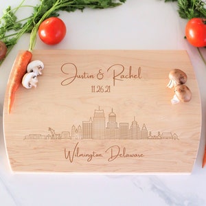 Wilmington Skyline Personalized Cutting Board, Custom Charcuterie, Wedding Gift, Wilmington Cityscape, Engagement Gift, Cheese Board Gift