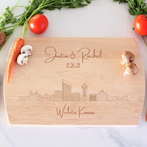 Wichita Skyline Personalized Cutting Board, Custom Charcuterie, Wedding Gift, Wichita Cityscape, Engagement Gift, Cheese Board Gift