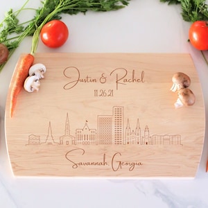 Savannah Skyline Personalized Cutting Board, Custom Charcuterie, Wedding Gift, Savannah Cityscape, Engagement Gift, Cheese Board